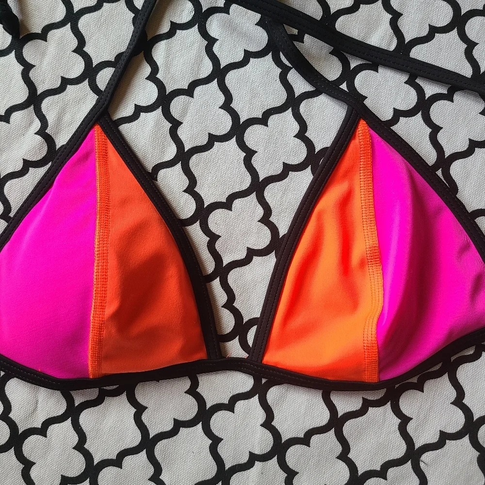 Pink Color Block Triangle Bikini Top Medium - Picture 5 of 6